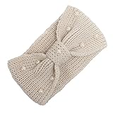 NINGSANJIN Haarband in Feinripp Optik mit Schleife, Stirnband, Headband, Damen ,Beige