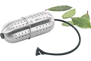 GEFU Gewürzsieb GUSTO zum Mitkochen - Sieb aus rostfreiem Edelstahl und Silikon-Kette für Tee, Kräuter und Gewürze