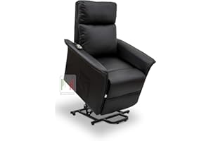 Stil Sedie Poltrona Relax alzapersona reclinabile elettrica in ecopelle per Anziani con telecomando con 2 rotelle posteriori con tasca laterale modello Nancy colore (Nero)