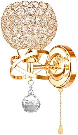 VCHENG Modern Silver Chrome Crystal LED Wall Light Lamp, Crystal Pendant Bedside Wall Lamp Sconce for DIY Home Decor, Sitting Room, Bedroom Hallway with E27 [Gold Color, Energy Class A++]