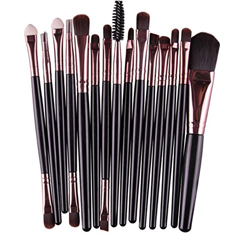 WANGSAURA® Pro Cosmetic Makeup 15pcs Brushes Set Powder Foundation Eye shadow Eyeliner Lip Brush Tool (black and coffee)