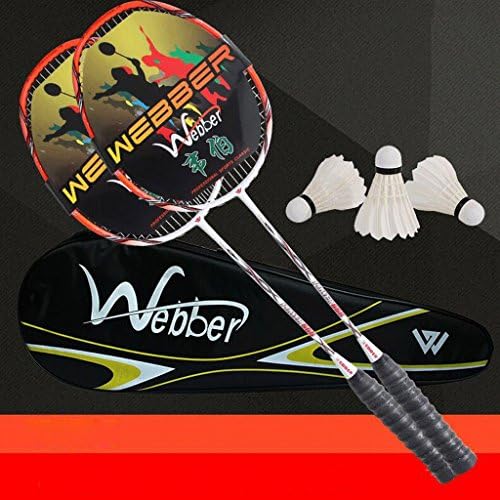 Badminton racket 2 Support Feathers Ultra-light Carbon Badminton Racket Training Racket Set ( Color : E )