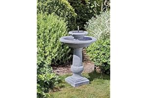 Garden Mile Resin 2 Tier Cascade Solar Powered Garden Water Feature Chatsworth Fountain with Stone Effect - Freestanding Solar Water Fountain Bird Bath Outdoor Ornaments for Garden, Patio, Lawn Decor
