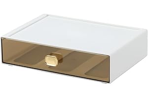 OSteed Spacious Desk Drawers, Stackable Desktop Organizer, Plastic Storage Box for Office, School & Home Supplies (1 Large Drawer, White)