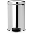 Brabantia NewIcon Pedal Bin 12L, Soft-Closure Rubbish Waste Bin, Removable Inner Bucket + Free Bin Bags, Brilliant Steel