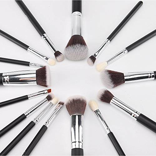 Make up Pinsel Set 15 Stück Kosmetische Bürsten Weiche Natürliche Haar Und Synthetisches Haar Natürliche hölzerne Handgriff-Berufsverfassungs-Bürsten mit Luxuxpu-ledernes Fall-Beutel-Beutel Best Für Geschenk - 2