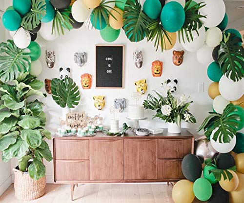 Jungle Safari Theme Party Decorations 174pcs Latex Balloons,Green Palm Leaves, 16 Feets Arch Balloon Strip Tape, Safri Party Supplies and Favors for Kids Boys Birthday Baby Shower Decor ...