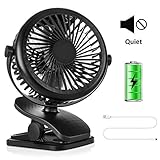 COMLIFE Ventilateur de Bureau USB, Mini Ventilateur Portable à Clip avec Batterie Rechargeable, Ventilateur de Table Silencieux,3 Vitesses,Rotation 360°