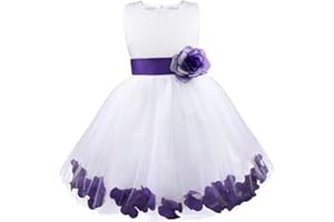 IEFIEL Pétales Fleur Robe Demoiselle d'honneur Bébé Enfant Filles Robe Cérémonie Princesse Noeud Papillon Dos Jupe 2-14 Ans