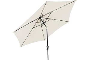 Kingsleeve® Sonnenschirm UV Schutz 80+ Balkon 300 cm LED Beleuchtung Solar Schutzhülle Groß Kurbel Knickbar Terrasse Gartenschirm Marktschirm Creme