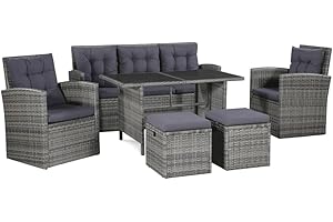 vidaXL Divani Set da Giardino 6pz in Polyrattan Grigio Poltrone Salotto Pouf