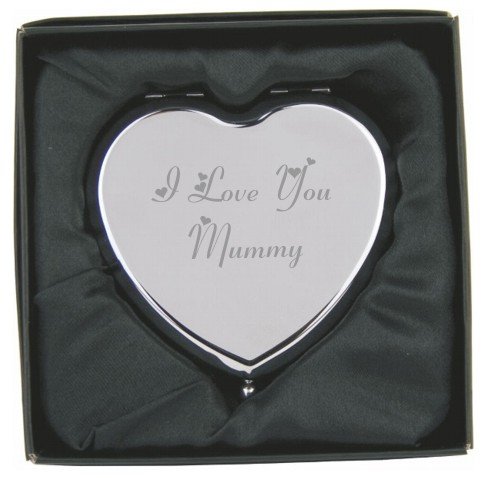 A1 Personalised Engraved I Love You Mummy Heart Compact Hand Mirror with Gift Box!