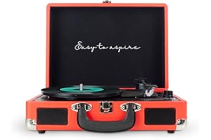 PRIXTON Platine Vinyle VC400, Tourne-Disque Vintage avec Bluetooth, Lecteur et Convertisseur des vinyles, 2 Haut-parleurs intégrés, Design Mallette, 3 Vitesses 33/45/78, Couleur Rouge