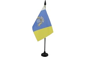 AZ FLAG - Drapeau De Table Canaries - 15x10 cm - Mini Drapeau De Canarias De Bureau 100% Polyester Avec Hampe De 25cm Et Socle En Plastique Noir