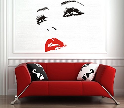 AnOL Autocollant Mural 100 x 97 cm en Vinyle Motif Silhouette Visage de Femme avec lèvres Sexy décoration Amovible pour Maison avec déclaque Gratuit Choisi au Hasard en Cadeau