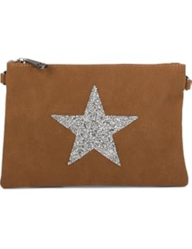 styleBREAKER Clutch Abendtasche mit Pailletten Stern in Wildleder Optik, Schulterriemen und Trageschlaufe, Damen...