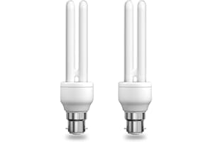 BrightArk B22 Bayonet Cap Energy Saving Bulb, 11W Bayonet Bulb Cold White 6000K, 2U CFL Low Energy Light Bulbs 2U BC Compact Fluorescent Bulbs for Living Room Bedroom (2-Pack)