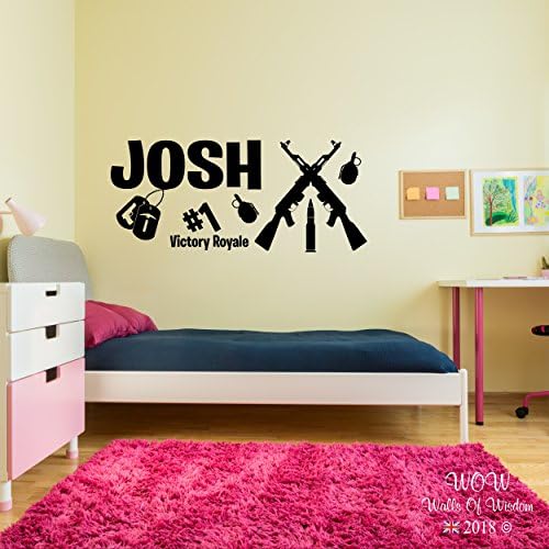 Fortnite Gamer Inspired Wall Sticker Personalised Name - Art Vinyl Decal Transfer, Childrens Bedroom, Free Applicator, Easy to Apply (120x54cm, Black)