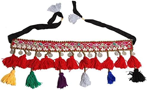 Women Hip Scarf Practice Waist Chain Handmade India Belly Dance Tribal Shell Beaded Coin Tassel Scarves Wrap Skirt Belt . Red . One Size