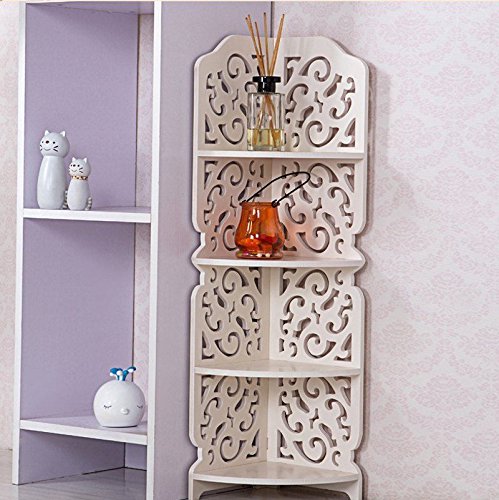 Eckregal Eckstand Bücherregal Regal Aufbewahrung Organizer 4 Etagen Geschnitzt Hohl Eckablage Weiß