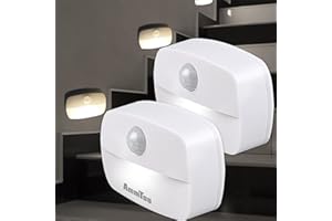 AMMTOO Pasillo Luz de Noche, Luz Nocturna LED con Sensor de Movimiento, [2 unidades] luz con Sensor de Movimiento a pilas, Luz Nocturna Infantil para Dormitorio, Baño, Inodoro, Escaleras, Luz Mesita de Noche