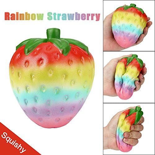 Stress Reliever Toys, TUDUZ Newest Funny Creative Kawaii 12cm Rainbow Strawberry Cream Scented Squishy Toy Slow Rising Squeeze Strap Kids Toy (multicolour)