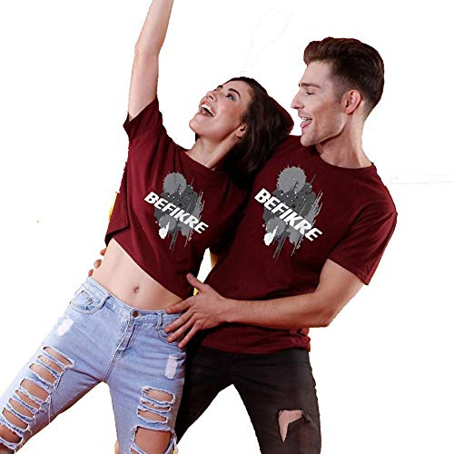 Bon Organik Befikre Couple Printed Cotton T Shirt And Crop