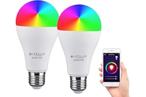LEDLUX 2 Pezzi Lampade Led Smart, Faretto Led WiFi, RGB + CCT, Dimmerabile APP, Compatible Con Amazon Alexa Google Home (E27 A65 15W)