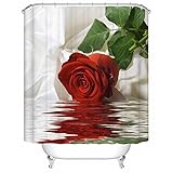 Duschvorhang Wasserdicht Textil Shower Curtain Mehltau Waschbar Badezimmer Vorhang Anti-bakteriell Badewannenvorhang mit Motiv Rot Rosen Polyester 180cm x 200