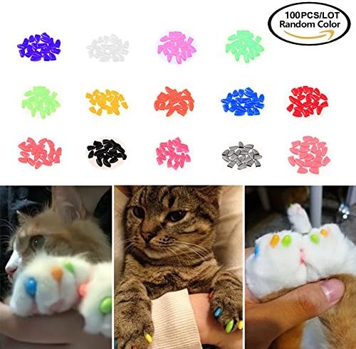 Soft Pet Nail Caps Nail Covers Claw Caps Paw Covers with Random Color for Cat Kitten Dog 100 pcs