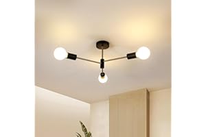 SENQIU Lustre Plafonnier Industriel, 3 Lumières E27 Lustre Sputnik Vintage en Metal, Lampe de Plafond Moderne Noir pour Chambre, Salon, Cuisine, Diamètre 45CM (Sans Ampoules)