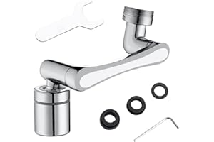 LOTUS POWER Juego de grifo de brazo robótico giratorio de 1080° + 360° con rosca interna de 22 mm y rosca externa de 24 mm, aireador plateado universal con llaves para cocina/baño