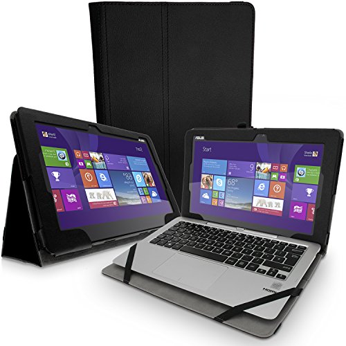 igadgitz Schwarz PU Ledertasche Hülle Folie für Asus Transformer Book T200TA 11.6 Zoll mit Multi-Winkel Betrachtungs + Auto Sleep/Wake + Stylus-Stift Elastischen Halter + Displayschutzfolie