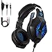 Produktbild Gaming Headset für PS4 Xbox One PC, Gaming Kopfhörer Surround Sound Headset mit Mikrofon Speaker blaue LED Lichteffekt Spielkopfhörer & 1-2 Transfer Kabel für Computer Laptop Mac Nintendo Switch Spiele