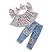 Produktbild Trada 3PC Kinder Baby Mädchen Outfits Leopard Schulterfrei Tops + Loch Jeans + Stirnband Kleidung Kind Baumwolle Strampler T-Shirt + Hose Bodysuit Playsuit Set Sommer Babykleidung (90, Braun)