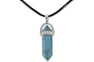 Cotigo - Ciondolo in pietra naturale a punta, include una catena di filo cerato nero da 45 cm, diverse pietre semipreziose