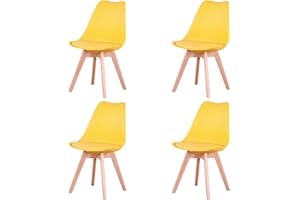 HJhomeheart Lot de 4 Chaises de Salle à Manger, Pieds en Bois Massif, Design Nordique Ergonomique, Chaise de Cuisine, Chaise Moderne (Jaune-4)