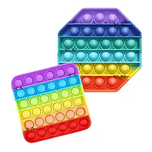 V.E 2 Pcs New Rainbow Push Pop it Bubble Fidget Toy, Pop It Stress Relief and Anti-Anxiety Tools Sensory, Silicon Satisfying Relaxing Toys & Great Gift for Kids Girls Boys Teens and Adults.(Squ+Octa)