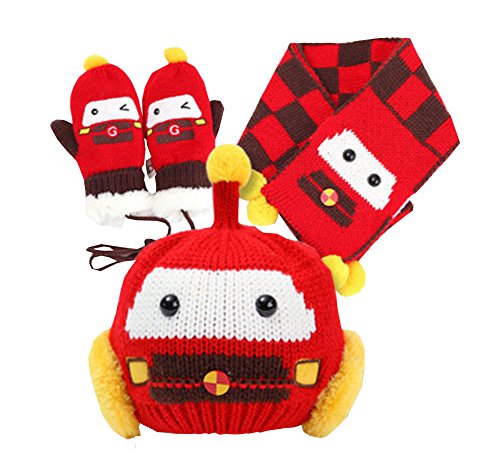 Unique Winter Baby Hats/Caps Scarf & Gloves Useful Cute Woolen Baby Set Red