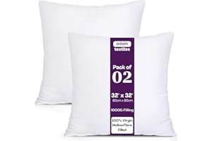 adsin Hollowfiber Luxury Cushions Inserts 32 x 32 inches (2 Pack), Perfect Hollowfibre Smooth White Square Cushions Inserts, Inner Stuffer Pads, Hypoallergenic Cushion Pad, Polyester Sofa Cushions