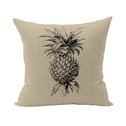 Nunubee Cotton Linen Simple Pattern Home Square Pillow Decor Throw Pillow Case Sofa Cushion Cover Pineapple