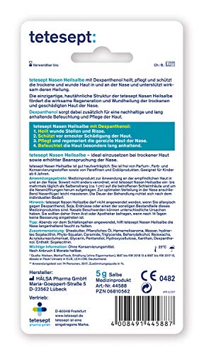 tetesept Nasen Heilsalbe – Nasenpflege Creme bei Erkältung - befeuchtet die Nase, heilt wunde Stellen und Risse & schützt die Haut der Nase – 5 x 5 g