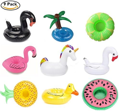 9 Units Flamenco Unicorn Inflatable Drink Candelabra Black Swan Palms Melon White Pineapple Duck Watermelon Floating Fruit Pool Cup Coastal for Party and Kids Bath Toys Water Fun