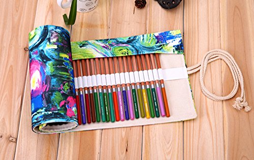 niceEshop(TM) Handgefertigt Leinwand Ölmalerei Muster Stifterolle für 72 Farbstift Bleistift - 2