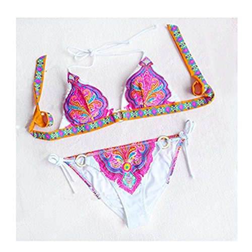 Aidonger Sexy Damen Push-up Cups mit Ringe Bunt Drucken Bikini-Sets Hot Frauen Brustpolster Cups Bademode Badeanzug - 3