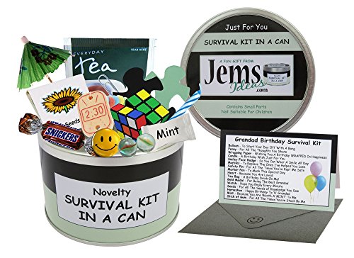 Grandad Birthday Survival Kit In A Can. Novelty Fun Gift - Humorous Granddad Present & Card All In One. Customise Your Can Colour. (Black/Mint) by Jemsideas