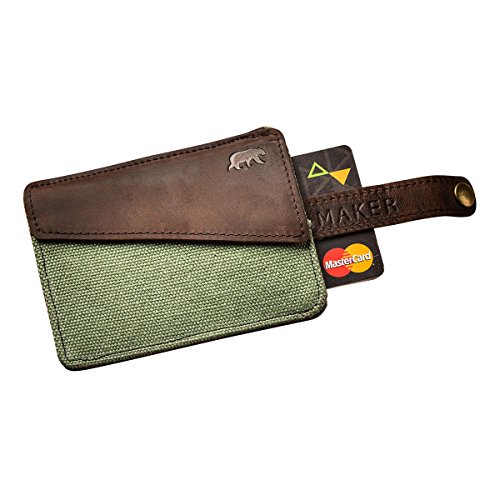 Portefeuille Homme Extra-Plat avec Protection Anti-RFID Handy by Alaskan MAKER - System Pull Out - Cuir Vintage & Coton Robuste - Porte Carte & Porte Monnaie (Vert Menthe)