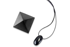 Karelian Heritage Shungite Pendant Amulet and Shungite Pyramid Set | Genuine Shungite Set | Genuine Natural Shungite Stone | Authentic Shungite for Home Office Room S003