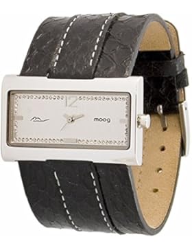 Moog Paris - Miroir Damen Uhr mit Silber Zifferblatt, Swarovski Elements & Schwarz Armband aus Echtem Schlangenleder...
