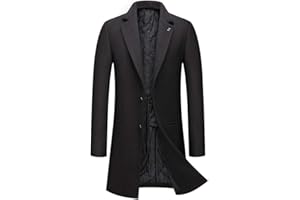 Allthemen Manteau Homme Hiver Mi-Long Trench Coat en Laine Chaud Veste Slim Parka Couleur Unie Pardessus Coupe Vent